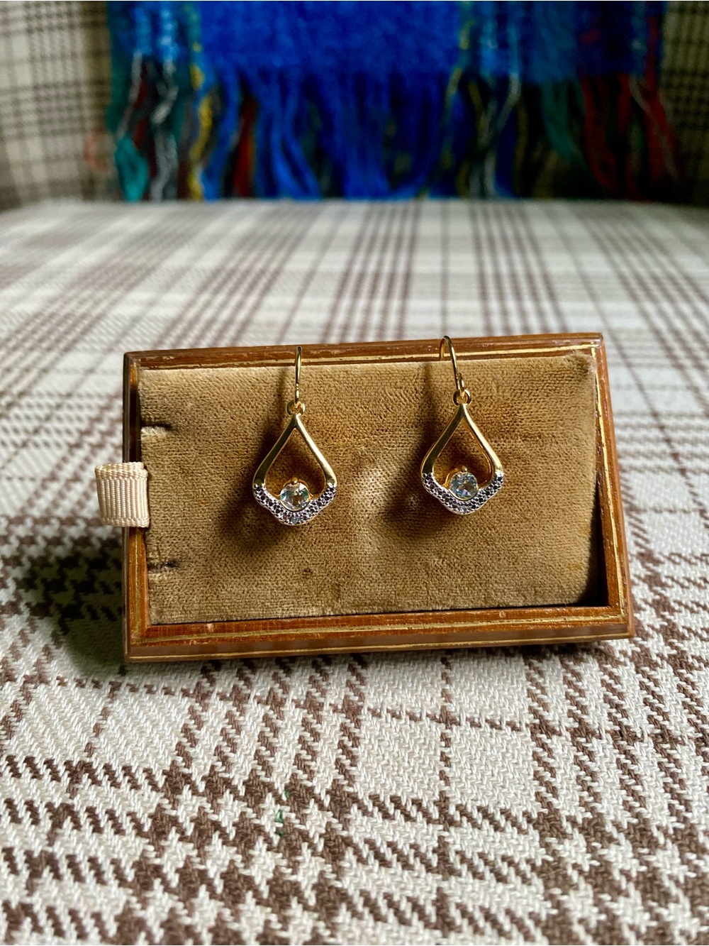 Gold Teardrop Crystal Dangle Earrings